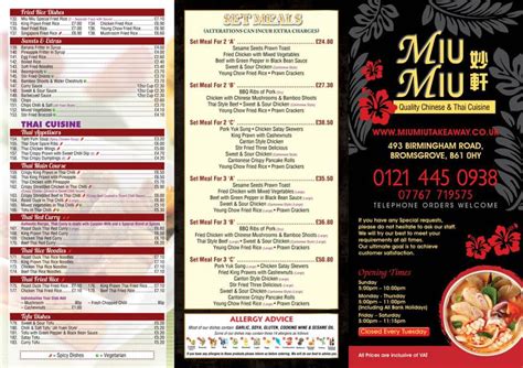 miu miu menu bromsgrove